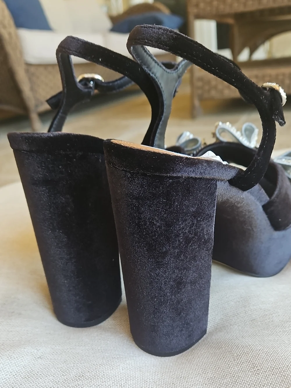 Kurt Geiger Black Velvet Bow Kensington Platform Sandal